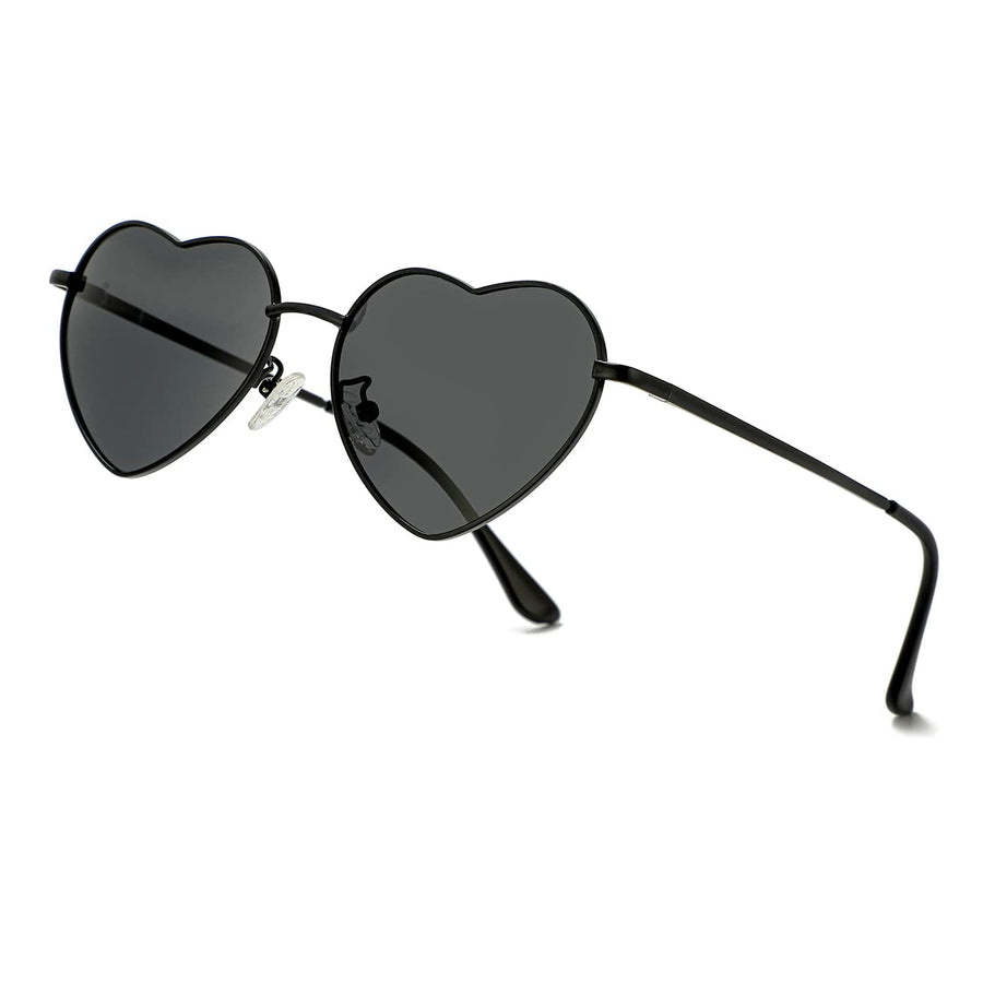 Polarized Heart Sunglasses for Women Fashion Lovely Style Metal Frame UV400 Protection Lens (Black/Grey)