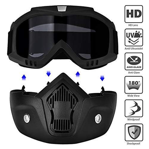 BOLLFO Motorcycle Goggles Mask Detachable Face Mask for