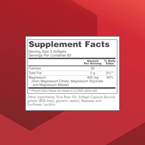 Magnesium Citrate Plus Glycinate &amp; Malate - Support Heart Health &amp; Bone Formation - Bioavailable Dietary Supplement - Halal - 180 Softgels