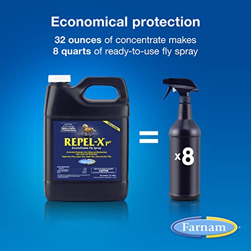 Farnam Repel-XPe Emulsifiable Horse Fly Spray, Liquid Concentrate, Mix with Water, 32 Ounces, One Quart