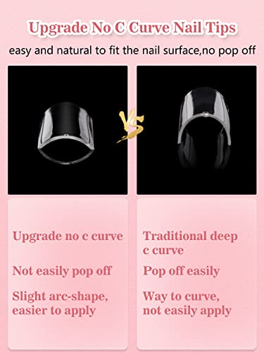 504Pcs XXL No C Curve Nail Tips for Acrylic Nails Professional Set, Straight Square Clear Nail Tips Half Cover Long Fake Nails, Ballerina Shaped French Nails for Nail Salon and DIY Nail Art