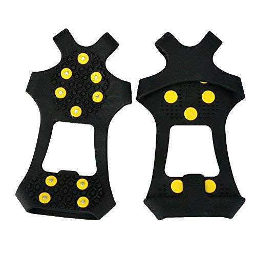 LONGLUOSI Ice Grips,Crampons Non-Slip Ice &amp; Snow Grips Cleat Over Shoe/Boot Traction Cleat Rubber Spikes Anti Slip 10 Steel Studs Slip-on Stretch Footwear for Hiking and Walking(L)