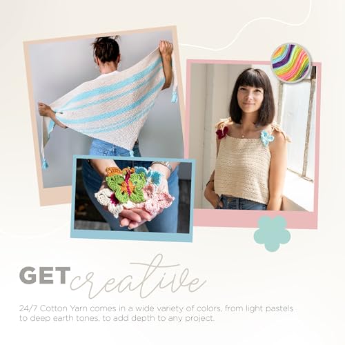 Lion Brand 24/7 Cotton Yarn, Lightweight Yarn for Knitting, Crocheting, and Crafts, Lemon, 1 Pack