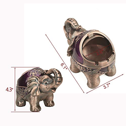 Elephant Decorative Ashtray with Lid for Cigarettes Metal Smoking Ash tray Holder for Smoker Windproof Cigarette ashtrays for Indoors Outdoors Fancy Gift for Men Women (Dark Purple)