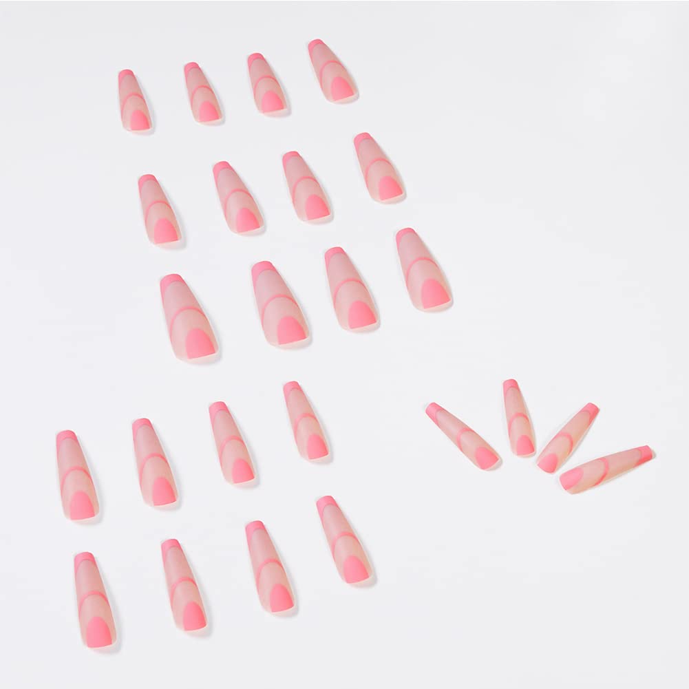 24PCS Press on Nails Wave Long Coffin Fake Nails Lines False Nails Glossy Ballerina Clip on Nails Full Cover Fake Nails for Women and Girls (Wave Fake Nails-H)
