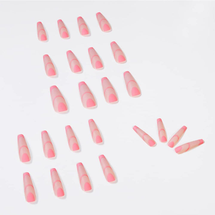24PCS Press on Nails Wave Long Coffin Fake Nails Lines False Nails Glossy Ballerina Clip on Nails Full Cover Fake Nails for Women and Girls (Wave Fake Nails-H)