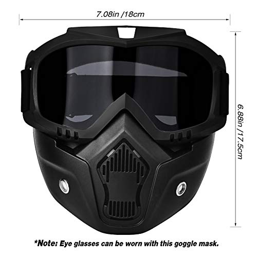 BOLLFO Motorcycle Goggles Mask Detachable Face Mask for