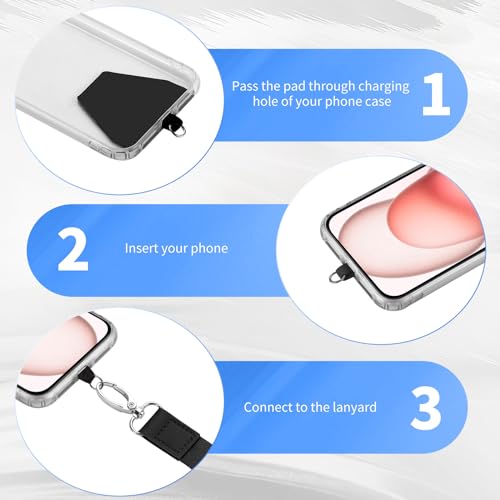 Phone Lanyard - 4× Pads, 1× Adjustable Neck Strap, 1× Wrist Strap, Nylon Lanyard Compatible with All Smartphone