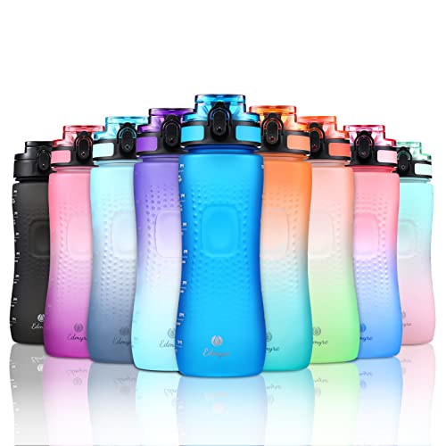 25 oz Water Bottle, BPA Free Tritan Thick Water Bottles with Handle Lid, Water Jug with Time Marker, Blue Color Leak-proof Water Bottle for Kids & Adults