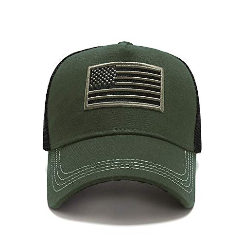 Uphily Army Green US American Flag Trucker Cap - Olive 