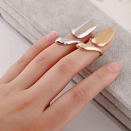 6Pcs Fashion Simple Finger Nail Ring Retro Alloy Fingernails Ring Finger Tip Rings Fingernail Protective Cover Nail Decoration Tool for Women Ladies Girls (Gold)