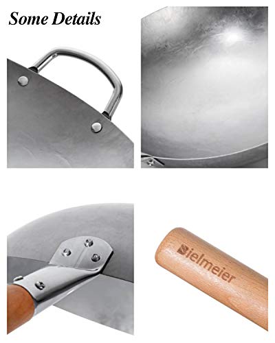 14 Inch Carbon Steel Wok with Wok Ring,Woks and Stir Fry Pans with Sponge, Round Bottom Wok pan for Home and Professional Cooking…