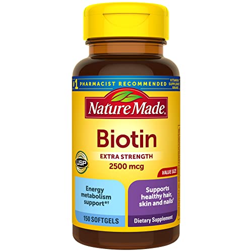 Extra Strength Biotin 2500 mcg, Dietary Supplement For Healthy Hair, Skin & Nail Support, 150 Softgels, 150 Day Supply