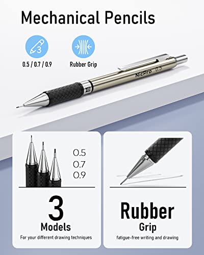 Nicpro 6PCS Art Mechanical Pencil Set, 3PCS Metal Draft