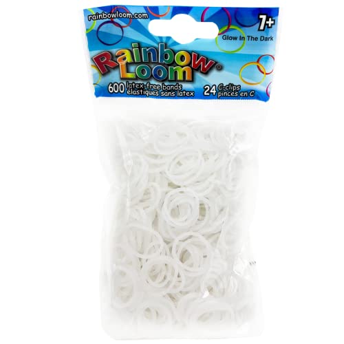 ® Glow in The Dark Collection: White Rubber Bands with 24 C-Clips (600 Count)