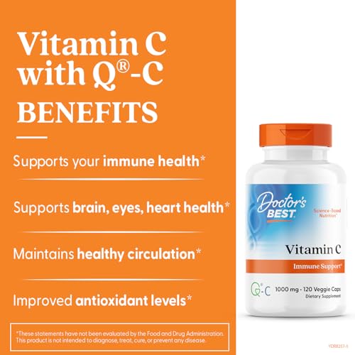 Doctor&#39;s Best Vitamin C with Q-C - Vitamin C 1000mg Non-GMO, Vegan, Gluten Free, Soy Free, Sourced from Scotland Veggie Caps, 120 Count