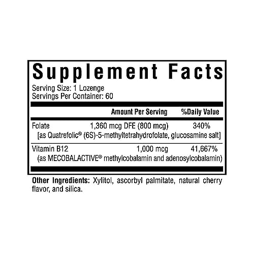 Methyl B12 with L-Methylfolate - MTHFR Support Supplement - Methylation Support Supplement - Lozenges to Support Brain Health & Energy - 60 Lozenges