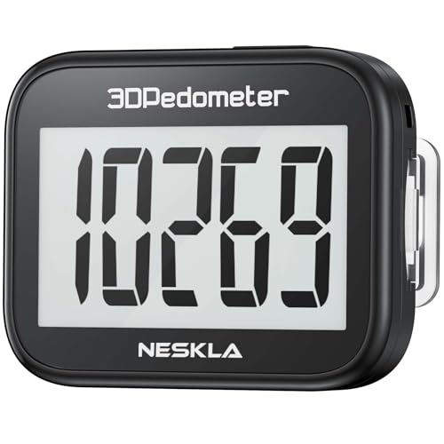 NESKLA 3D Pedometer for Walking, Simple Step Counter with Large Digital Display, Step Tracker with Removable Clip Lanyard, Accurately Track Steps for Men Women Kids Adults Seniors