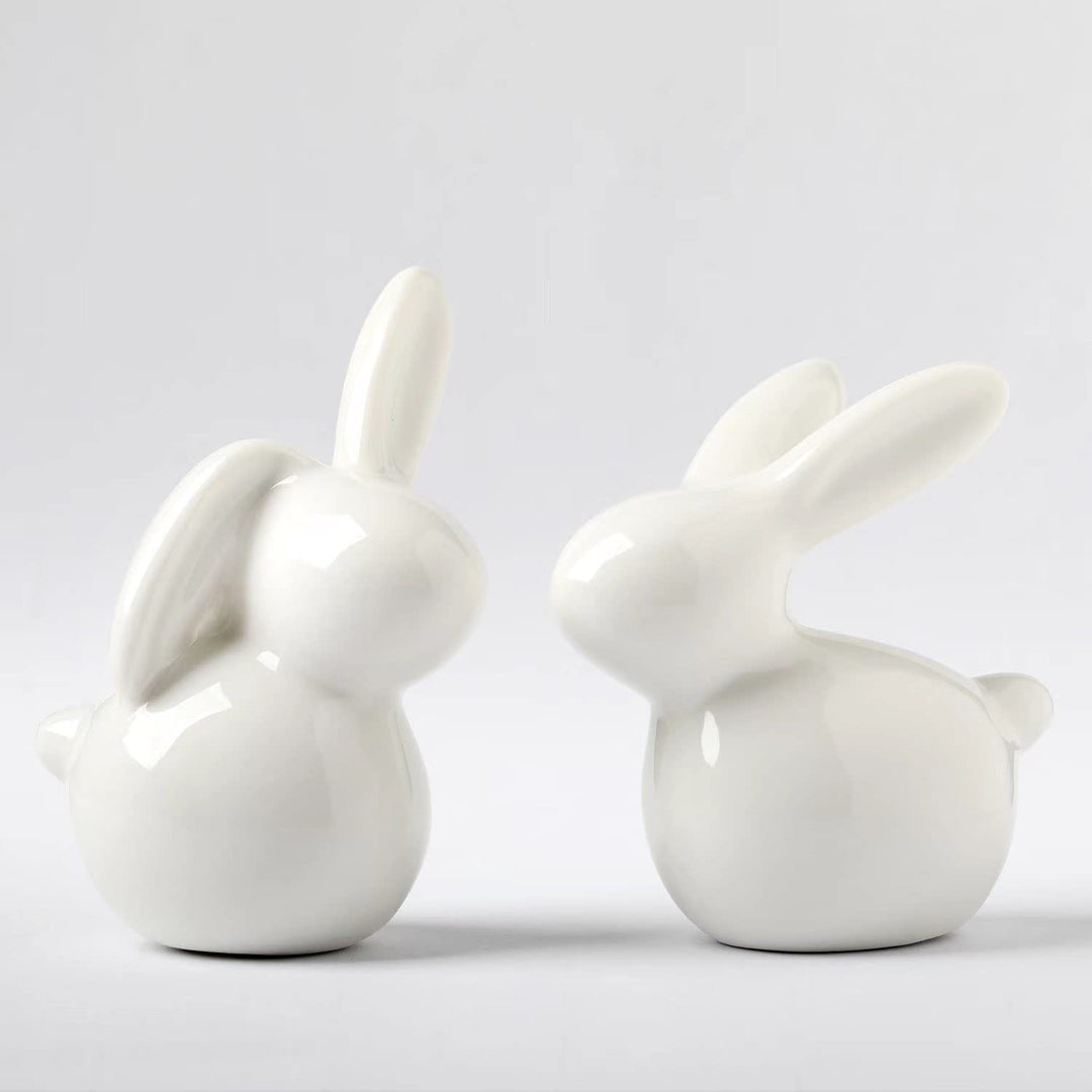 Ceramic Bunny Rabbit Ceramic Bunny Figurine Christmas Decorations Rabbit, Porcelain Modern Art Home Decor, a Set of 2 Rabbit Decor, Easter Bunny Rabbits, Easter Decorations Bunny Decorations for Home