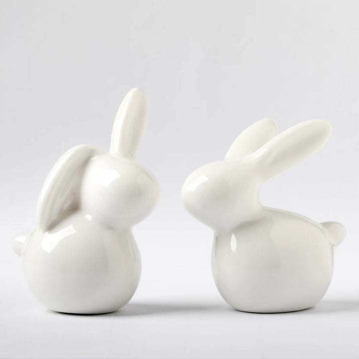 Ceramic Bunny Rabbit Ceramic Bunny Figurine Christmas Decorations Rabbit, Porcelain Modern Art Home Decor, a Set of 2 Rabbit Decor, Easter Bunny Rabbits, Easter Decorations Bunny Decorations for Home