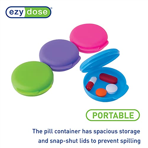 EZY DOSE Daily Round, Portable On-The-Go Pocket Pharmacy, Pill Box, Organizer and Vitamin Containers, Snap Shut Lids, Perfect For Traveling, Colors May Vary, 2 Pack, BPA Free