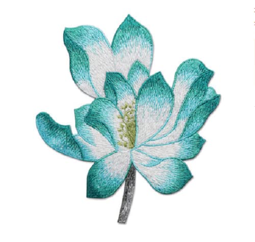 Beautiful Lotus Flower Patch, Elegant Lotus Blossom Embroidered Applique for Clothes Backpacks T-Shirt Jeans Skirt Vests Scarf Hat Bag (Blue Lotus)
