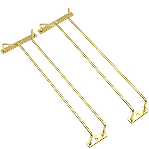 14-Inch Gold Wine Glass Rack, Under Cabinet Wine Glass Holder Stainless Steel Stemware Rack - Hanging Stemware Holder for Cabinet Kitchen Bar, Set of 2
