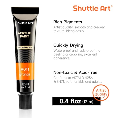 Acrylic Paint Set, 16 x12ml Tubes Artist Quality Non Toxic Rich Pigments Colors Great for Kids Adults Professional Painting on Canvas Wood Clay Fabric Ceramic Crafts