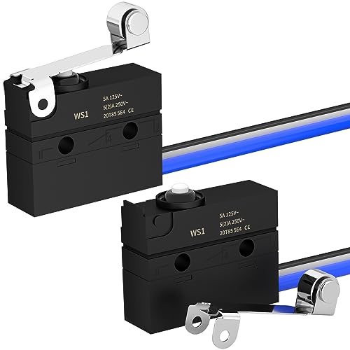 Micro Switch with Lever Waterproof IP67 Sealed Roller Lever Limit Switch SPDT 3 PIN Pre-Wired Micorswitch 5A 250VAC -2PC