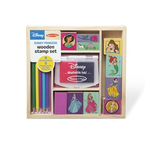 Melissa &amp; Doug Disney Princess Wooden Stamp Set: 9 Stamps, 5 Colored Pencils, and 2-Color Stamp Pad