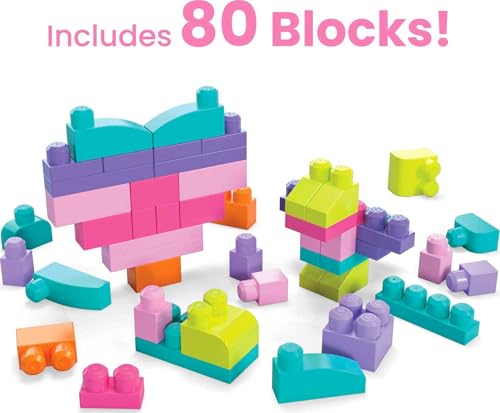 BLOKS First Builders Toddler Blocks Toys Set, Big Building Bag with 80 Pieces and Storage, Pink, Ages 1+ Years