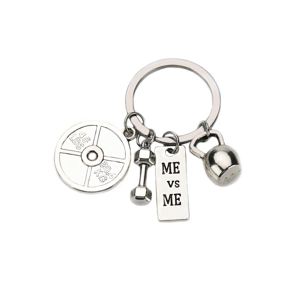 Encouragement Workout Gifts for Women Men Barbell Dumbell Kettlebell Sports Charms Me VS Me Keychain