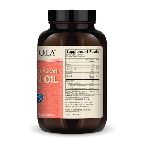 Wild Caught Alaskan Salmon Oil, 30 Servings (90 Capsules), Omega-3s, Dietary Supplement, Supports Healthy Brain & Cognitive Function, Non-GMO, MSC Certified