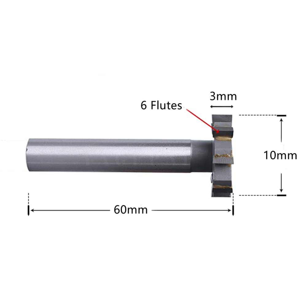 HSS-AL T Slot End Mill Milling Cutter, High-Speed Steel Woodruff Keyseat Cutter, Half Round Keyway Milling Cutter, Straight Shank, 6 Flutes, 10mm x 3mm x 60mm