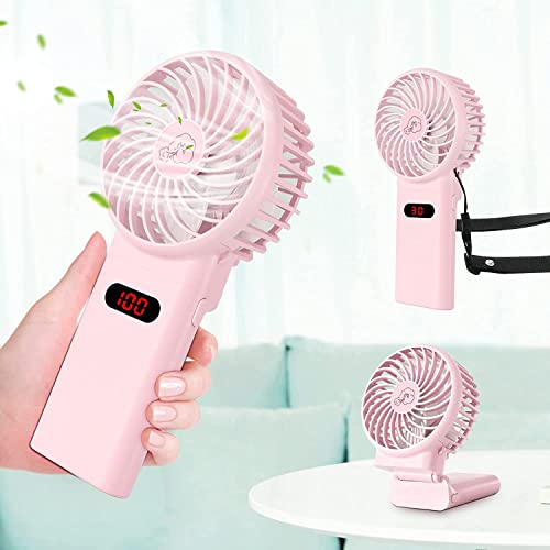Mini Handheld Fan, Personal Foldable USB Fan with Led Digital Display, Quiet Small Desk Fan with 4 Speed, Rechargeable Battery Operated Portable Handheld Fan for Office Outdoor Sport Home Traveling