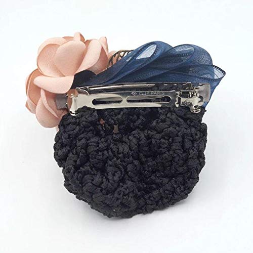 Women Hair Bun Cover Net Snood Hairnet Bowknot Decor Barrette Hair Clip Bow Ribbon Flower Hair Accessories For Stewardess Banks Hotels Restaurant Staff (Pink)
