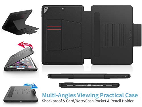 Case for iPad 6th/5th Generation/Air 2/Pro 9.7'', Smart Magnetic Auto Sleep Cover with Card Holder, Stand Multi-Angles Feature (Black)