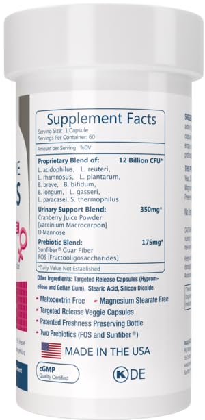 Woman's Clinical Grade Probiotics * 12 Billion CFUs/Serving * 10 Strains * Built-in Prebiotic * 60 Daily Capsules - 2 Month Supply * All Natural 100% Made in USA