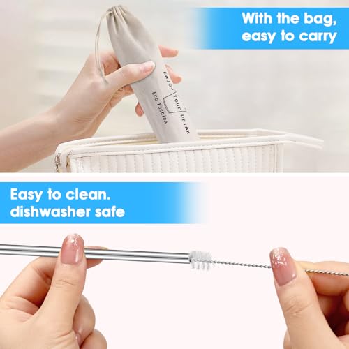 20 Pack Reusable Stainless Steel Metal Straws,10.5 &amp; 8.5 Reusable Drinking Straws with 20 Silicone Tips 5 Straw Brushes 1 Travel Case,Eco Friendly Extra Long Metal Straw Fit for 20 24 30 oz Tumbler