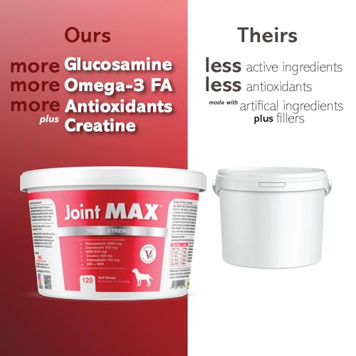 TS Joint Supplement Vet Formulated Pain &amp; Inflammation Relief Treats Hip Dysplasia &amp; Arthritis, Glucosamine, Chondroitin, Turmeric, MSM, HA, Creatine, Omega 3 EPA + DHA.120 Soft Chews