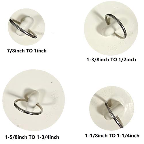 4 Sizes White Drain Stopper, Rubber Sink Stopper Plug with Hanging Ring for Bathtub Kitchen and Bathroom