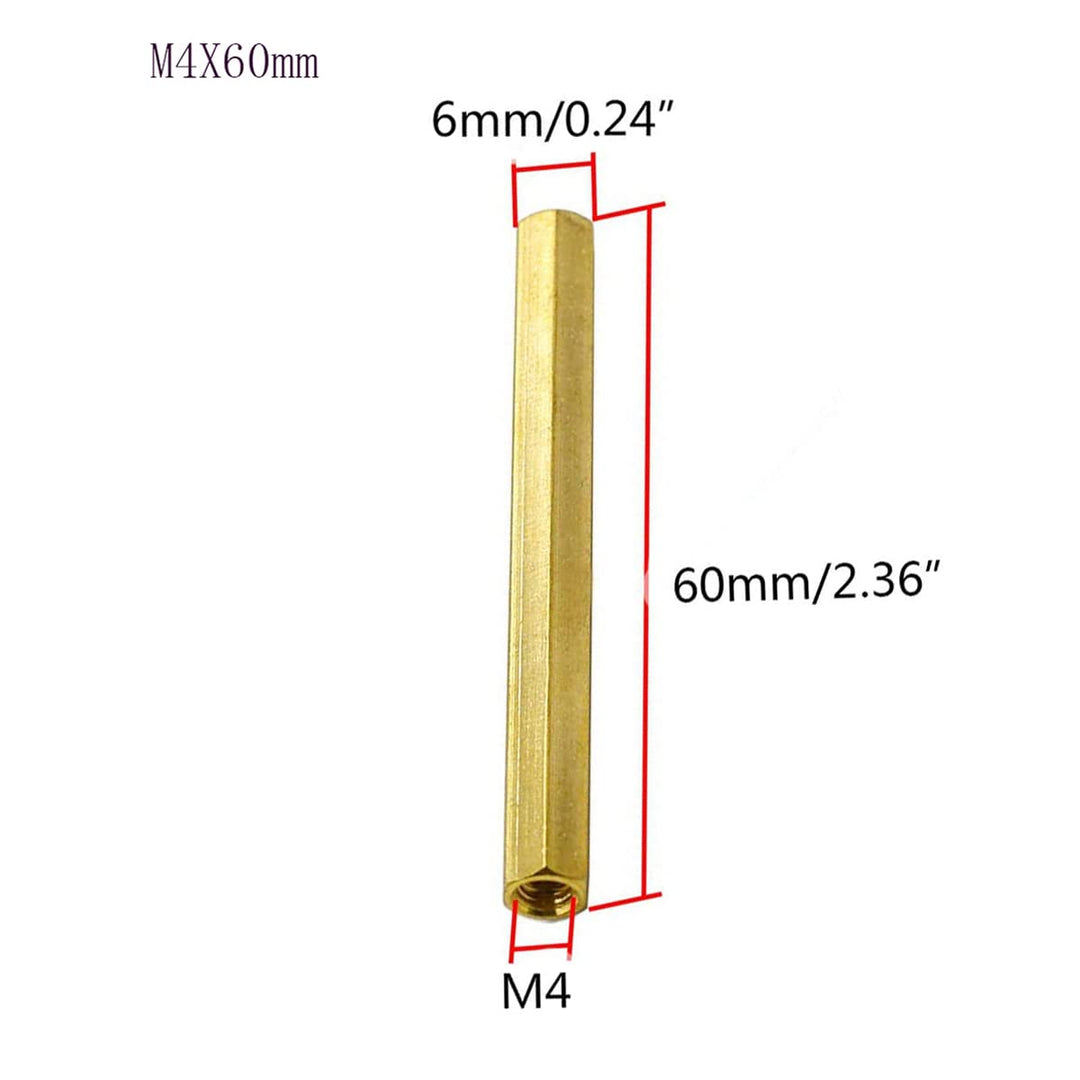 Female to Female Thread Spacer Screws Brass Hex Standoff M4 x 60mm PCB Pillar for Drone Quadcopter, Computer &amp; Circuit Board, Pack of 20