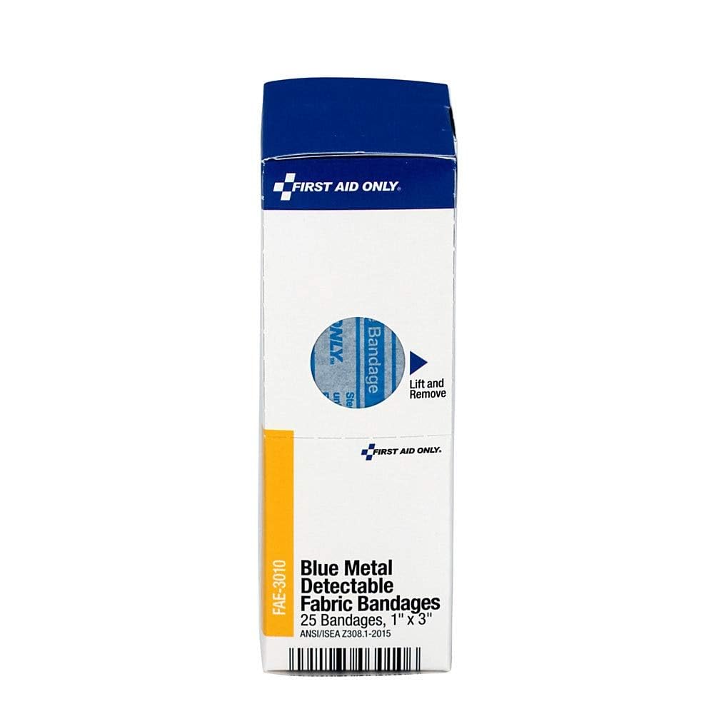 First Aid Only FAE-3010 SmartCompliance Refill Blue Metal Detectable Bandages, 1 x 3 Inch, 25 Count