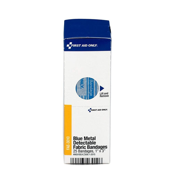 First Aid Only FAE-3010 SmartCompliance Refill Blue Metal Detectable Bandages, 1 x 3 Inch, 25 Count