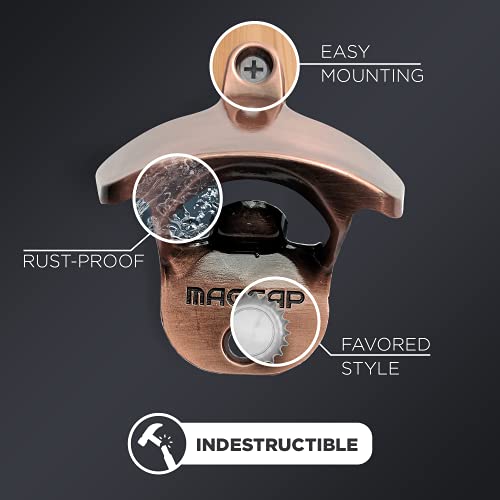Outdoor Bottle Opener Wall Mounted - Style Magnetic Beer Bottle Opener that Catches Caps - Easy to Install and Incredibly Convenient