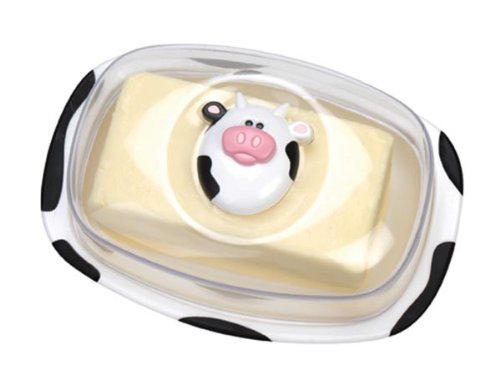 Moo Moo Butter Dish with Clear Lid, 1 Pound Large Capacity Holder, Cute Cow Refrigerator Storage Container, Durable Plastic, Keeps Butter and Cheese Fresh and Flavorful