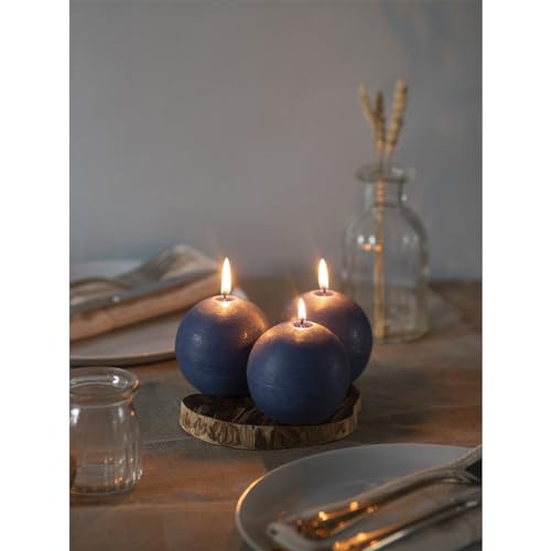 Set of 3 Round Candles Ball 3 inch - Royal Blue Candles Perfect as Wedding Decor and as Sphere Candles for Home Decor - Long Burning Candles Unscented - Navy Blue Candles