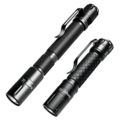 Mini Flashlight 3 Modes Small Flashlights LED Powerful High Lumens Tactical Pen Light with Clip,Slim Portable Pocket Compact Torch for Emergency Inspection AAA Battery Water-Resistant (3.4 &amp; 5.2 inch)