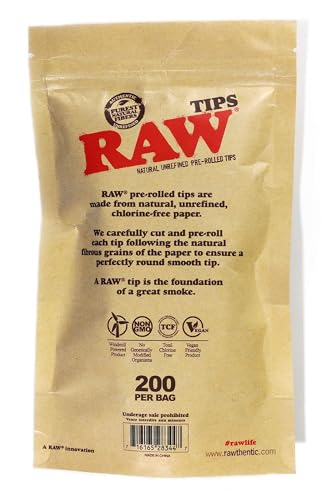 RAW Natural Unrefined Pre-Rolled Filter Tips - 1 Bag of