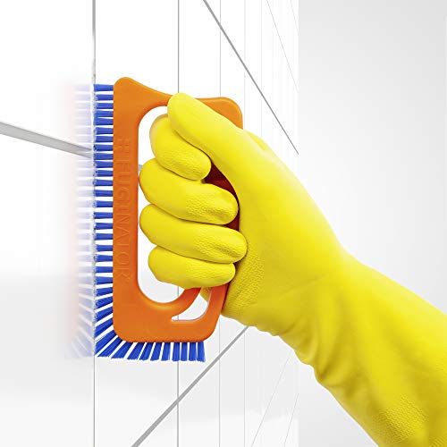 Scrub Brush for Tile and Grout: Stiff Nylon Bristle Scrubbing Brush - Bathtub and Shower Scrubber for Floor Joints and Tile Seams - Cleaning Brush (Orange/Blue)